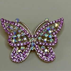 Elegant Pink and AB Stone Butterfly Brooch